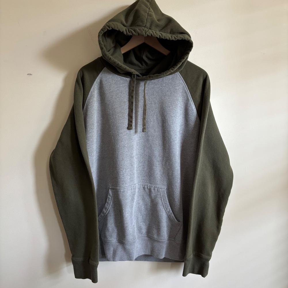 Goodfellow & Co Mens Raglan Hoodie Colorblock Gray Olive Green XL Pullover